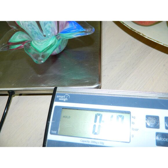 Hand-Blown Glass Star Shaped Bowl With Multicolor Swirls Votive Candle Trinket - Picture 9 of 9